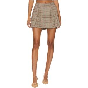 L'ACADEMIE Tara Pleated Mini Skirt in Brown Plaid Size Medium NWT Academia